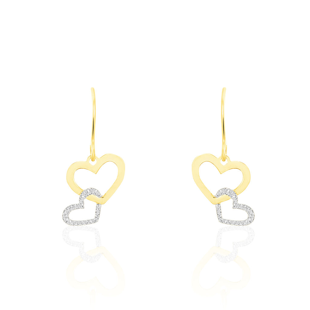 Coeur Boucles D/'Oreille Or 585 Boucles d/'oreilles Boucle Bicolore Femmes 14 Ct Coeur